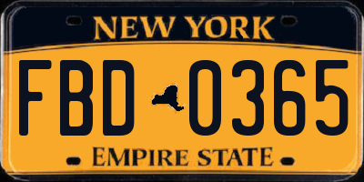 NY license plate FBD0365