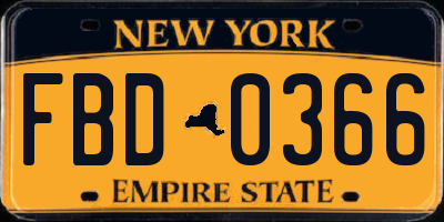NY license plate FBD0366