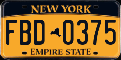 NY license plate FBD0375