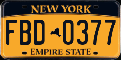 NY license plate FBD0377