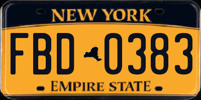 NY license plate FBD0383