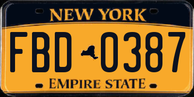 NY license plate FBD0387