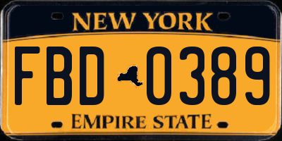 NY license plate FBD0389