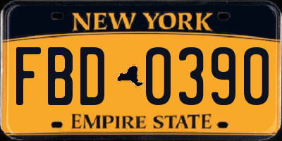 NY license plate FBD0390