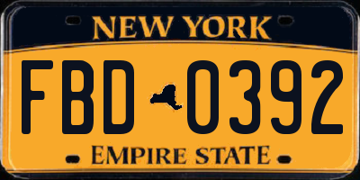 NY license plate FBD0392