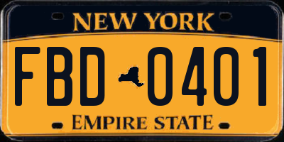 NY license plate FBD0401