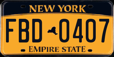 NY license plate FBD0407