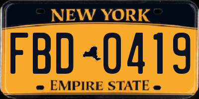 NY license plate FBD0419