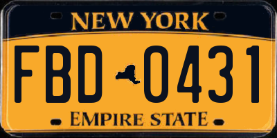 NY license plate FBD0431