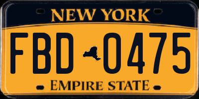 NY license plate FBD0475