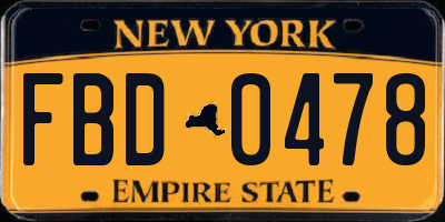 NY license plate FBD0478
