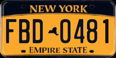 NY license plate FBD0481