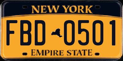 NY license plate FBD0501
