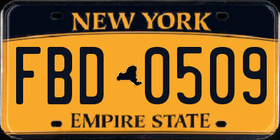 NY license plate FBD0509