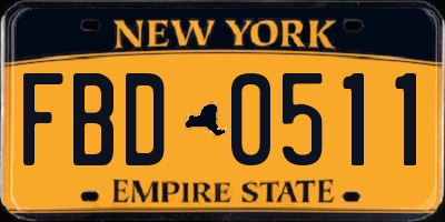 NY license plate FBD0511