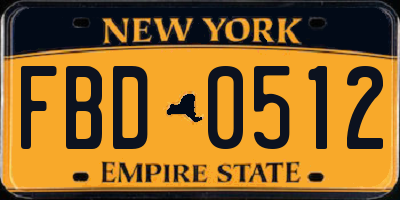 NY license plate FBD0512