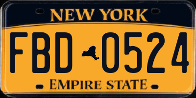 NY license plate FBD0524