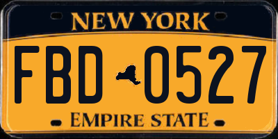 NY license plate FBD0527