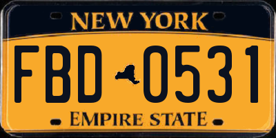 NY license plate FBD0531