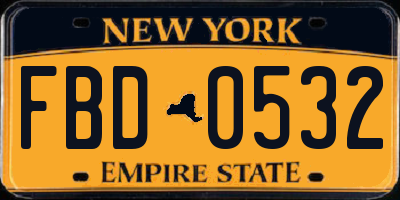 NY license plate FBD0532