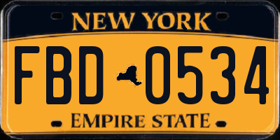 NY license plate FBD0534