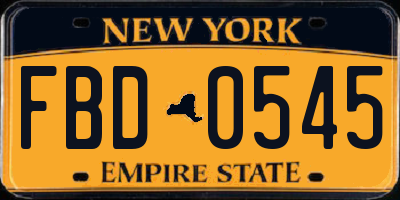 NY license plate FBD0545