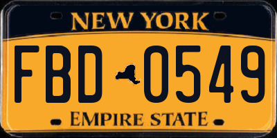 NY license plate FBD0549