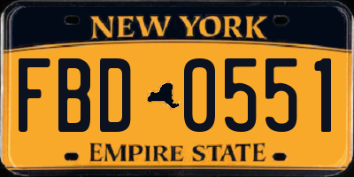 NY license plate FBD0551