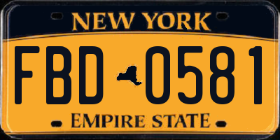 NY license plate FBD0581