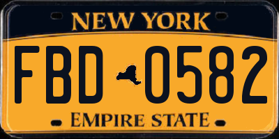 NY license plate FBD0582