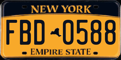 NY license plate FBD0588