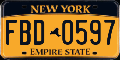 NY license plate FBD0597