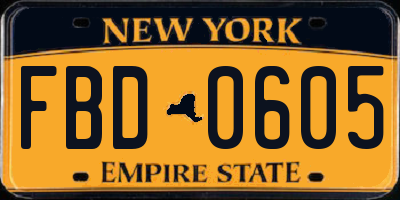NY license plate FBD0605