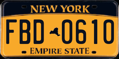 NY license plate FBD0610