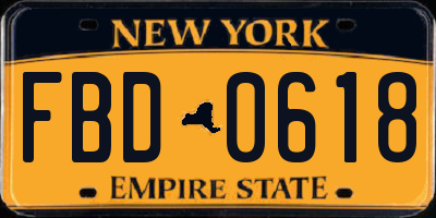 NY license plate FBD0618