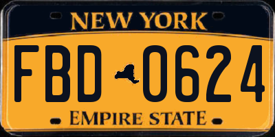 NY license plate FBD0624