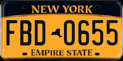 NY license plate FBD0655