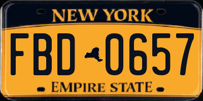 NY license plate FBD0657