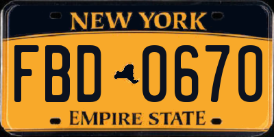 NY license plate FBD0670
