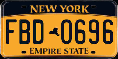 NY license plate FBD0696