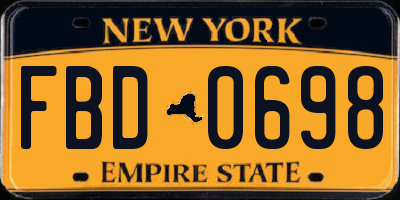 NY license plate FBD0698