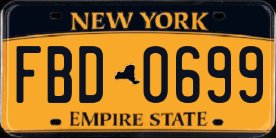 NY license plate FBD0699