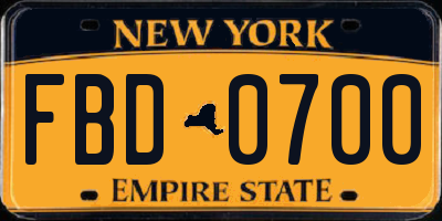 NY license plate FBD0700
