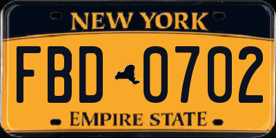 NY license plate FBD0702