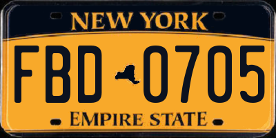 NY license plate FBD0705