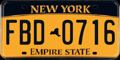 NY license plate FBD0716
