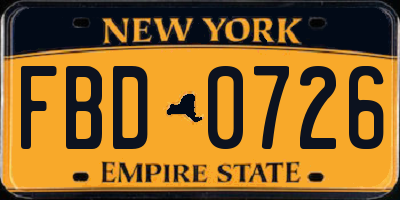 NY license plate FBD0726