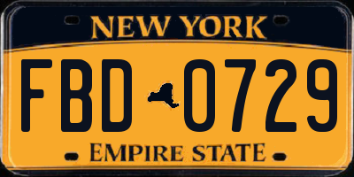 NY license plate FBD0729