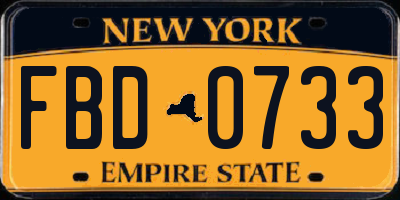 NY license plate FBD0733