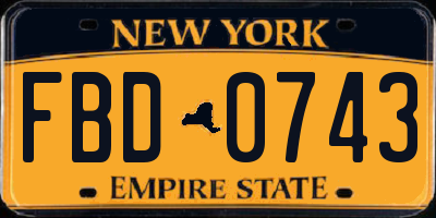 NY license plate FBD0743
